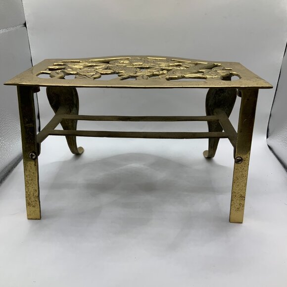 Brass Metal Vintage Gold Finish Footrest Kettle Stand Birds of Paradise - Picture 8 of 10